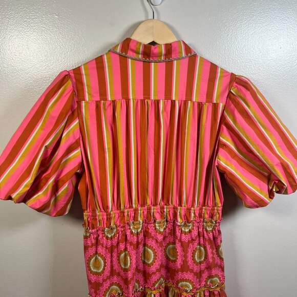 Brooks Ave Banyan Puff Sleeve Maxi Dress Size Large Pink Red Maximalist Bright - Picture 9 of 11
